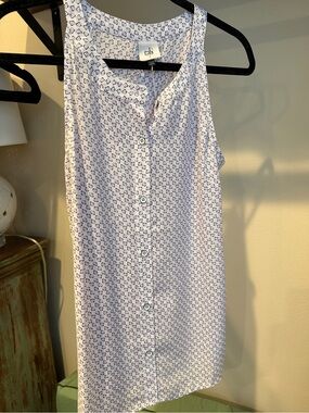 CAbi Priscilla TopWhite Sleeveless Button-Front Tank with Purple Geo Print